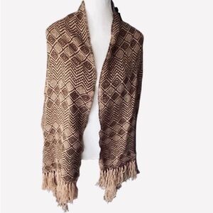 Alpaca Wool Scarf MyE Brown Tan Geometric Fringe Winter Shawl Wrap soft